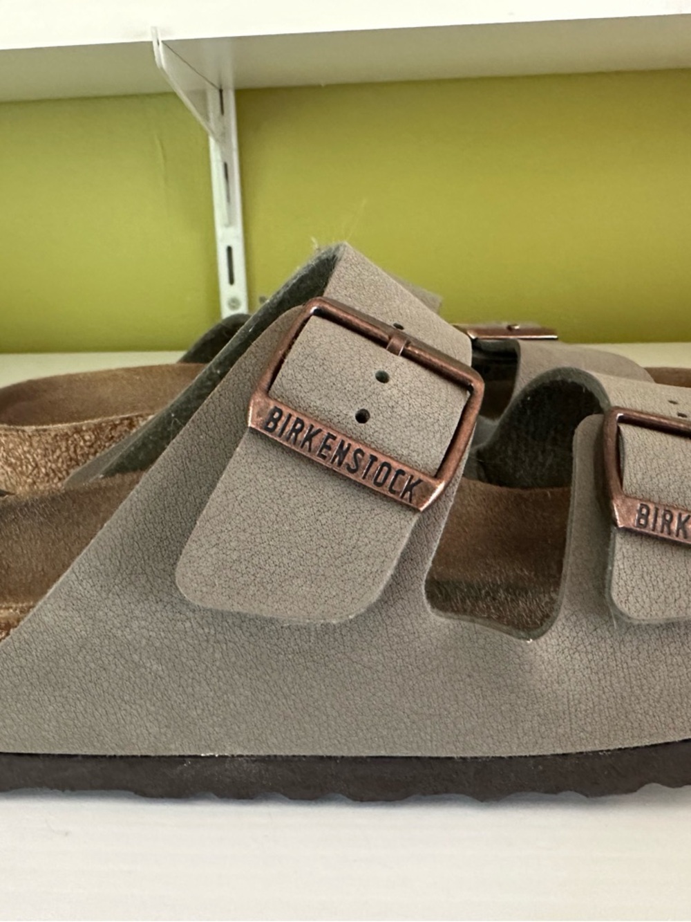 Birkenstock Arizona Sandals in Taupe with Copper Buckles